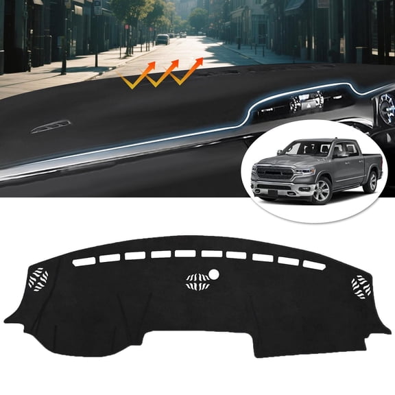Canvcle Dashboard Cover Mat for 2019-2025 Dodge Ram 1500 2500 3500 Accessories Flannel Dash Mat Sunshade Glare UV Rays Protector Black