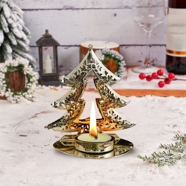 Portavelas para ventana navideña de hierro de oro | Bandeja ornamental para candelabros navideños | Acento de decoración festiva | Centro de mesa navideño brillante de 4,33 pulgadas | Elegante