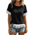 thumbnail image 2 of Neewe Women's Short Sleeve Fringed Hem Knit Vest Summer Lightweight Plain Crewneck Tops Daily Outfits, 2 of 8
