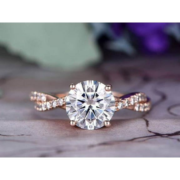 Round cut 1.75 Ct infinity style Moissanite Diamond Engagement Ring with 18k Gold Plating