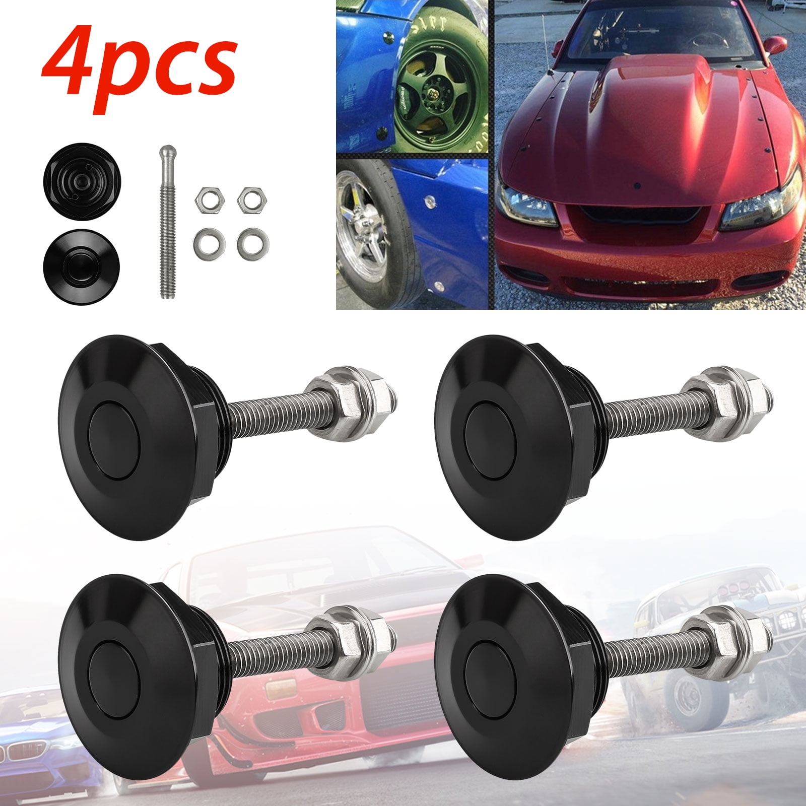 EEEkit 4× Quick Release Push Hood Latch Button Car Pin Lock