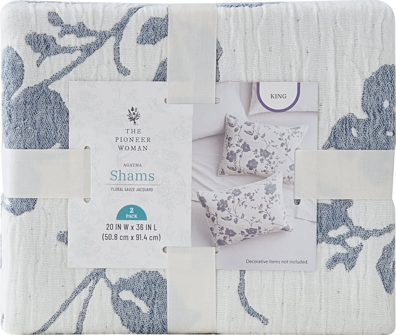 The Pioneer Woman Agatha Floral Gauze Pillow Shams, King, Blue Dust Floral, 2-Pack