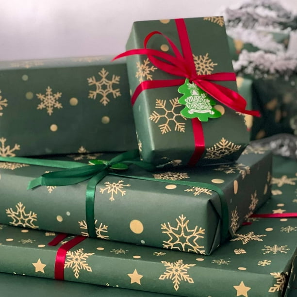 Papel De Regalo Navideño Kraft | 12 Hojas 70x50 Cm | Con Etiquetas Y Cuerda | Diseños Infantiles Y Navideños