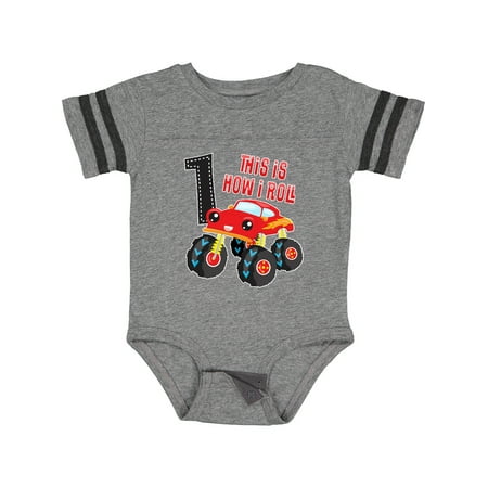 

Inktastic Monster Truck How I Roll 1st Birthday Gift Baby Boy Bodysuit