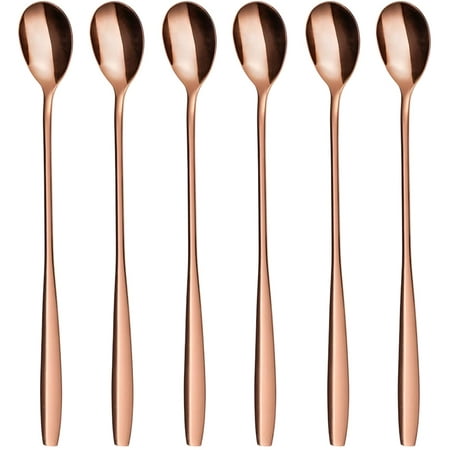 

Latte macchiato spoon set 6 pieces 19 cm long spoons for cocktails and desserts polished stainless steel dishwasher safe