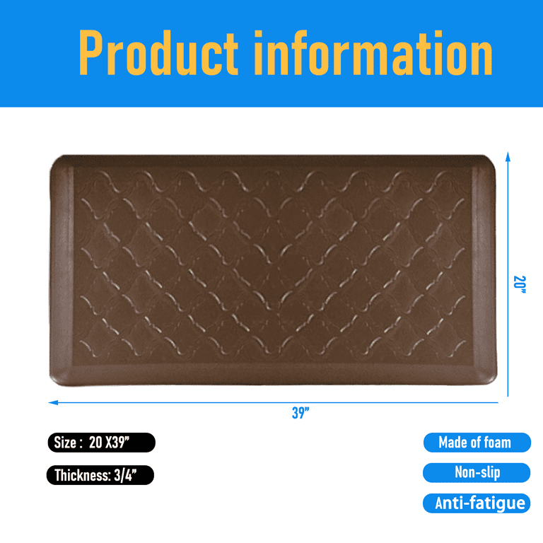 Ray Star Anti Fatigue Floor Mat 20''x39'',0.47 inch Thick Anti Fatigue Mat Standing Desk Office, Size: 20 inch x 39 inch x 0.47 inch
