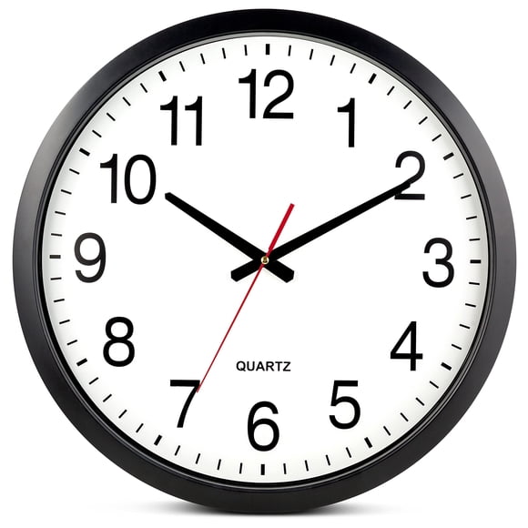Bernhard Products Black Wall Clock Silent Non Ticking - XL 18 Inch Quality Quartz Battery Operated Round Easy to Read Home/Office