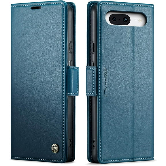 for Google Pixel 8a Case, [RFID Blocking] PU Leather Wallet Flip Folio Case with Card Holder Kickstand Shockproof Phone Cover for Google Pixel 8a (Blue)