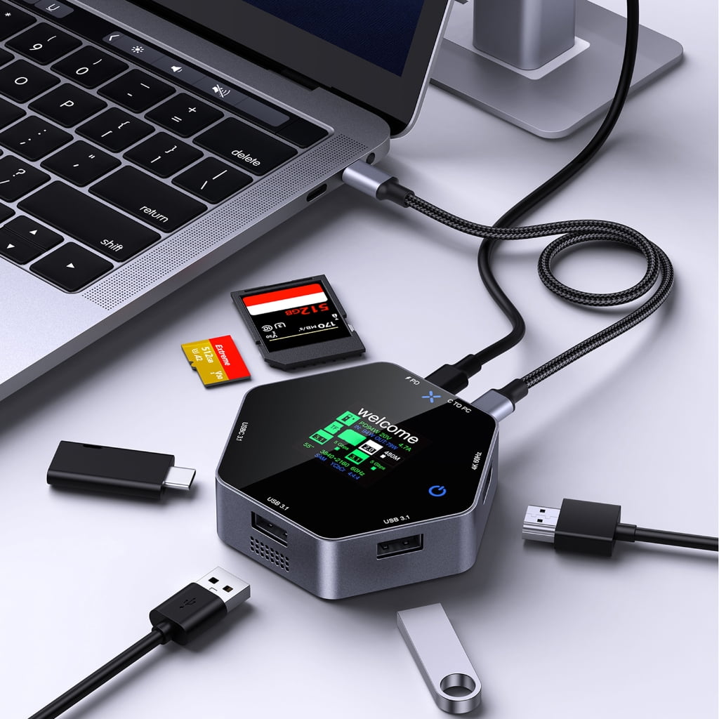 AOOOWER 8 Port USB C Adapter with 4K@60Hz and Fast PD Charging for Travel Office