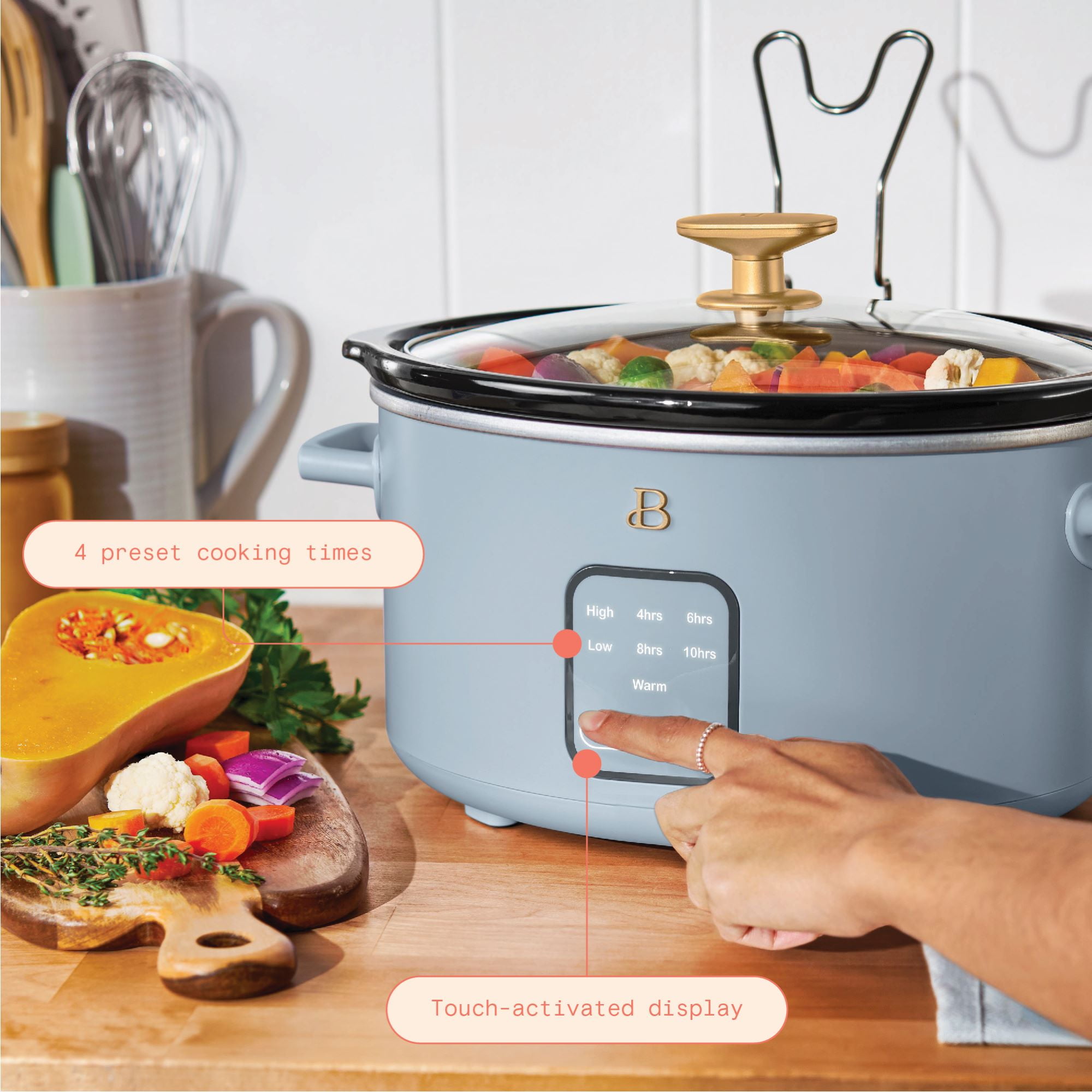 Beautiful 4Qt Slow Cooker with Touch-Activated Display, Cornflower Blue by Drew Barrymore