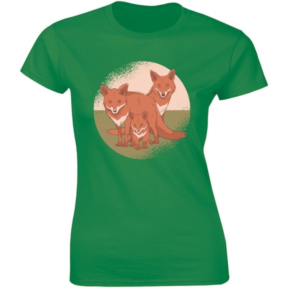 Three Wild Family Fox Sitting In The Forest - Women's Gift T-Shirt