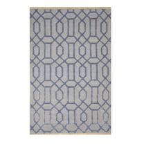 EORC Blue Hand Knotted Wool & Viscose Transitional Links Rug, 6' x 9'