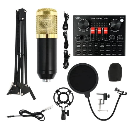 Podcast Equipment Bundle BM-800 Condenser Mic Kit with V8K Sound Card & Voice Changer for Streaming, Home Studio, YouTube, Voice-overs, Professional Recording on Laptops