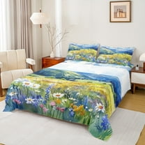 Manfei Kids Vibrant Groovy Bed Sheets, Daisy Flower Floral King Sheets, Western Farmhouse Sheet Set, Ultra Soft Home Decor, 4pcs