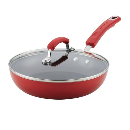 Rachael Ray 9.5  Classic Bright s Hard Enamel Nonstick Deep Frying Pan  Red
