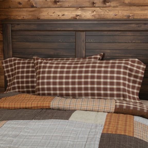 VHC Brands Rory Plaid Cotton Rustic Bedding King Pillow Case Set of 2, Case-21x40, Grey