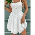 thumbnail image 3 of Backless Lace Up Short Dress 2025 Casual Summer Sleeveless Cute Birthday Party Gown Low Cut Dress White L, 3 of 7