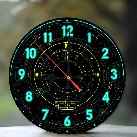 SciFi Neon Clock Wall Decor 10-Inch Silent Wooden Wall Clock, Battery Operated (AA Batteries Not Included), Artistic Home Decor