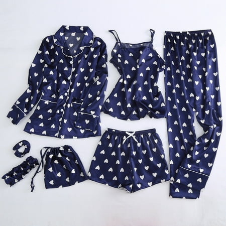 

Strap Sleepwear Pyjamas Women s 7 Pieces Pink Pajamas Sets Satin Silk Lingerie Homewear Sleepwear Pyjamas Set Pijamas For Woman