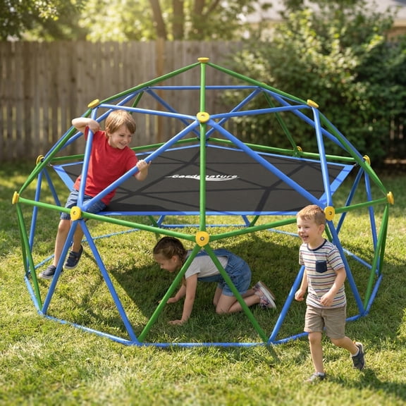 10FT Outdoor Jungle Gym for Kids, Climbing Dome with Tent, Geometric Dome Climber Supporting 880 LBS Anti-Rust Metal Outdoor Play White & Green