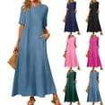 thumbnail image 2 of Kyusrd Robe d'Été pour Femmes Robes de Retour à la Maison Robe Maxi pour Femmes Robe T-Shirt Robe Décontractée pour Femmes Couleur Unie Col Rond avec Poche Robe à Manches Courtes, 2 of 6
