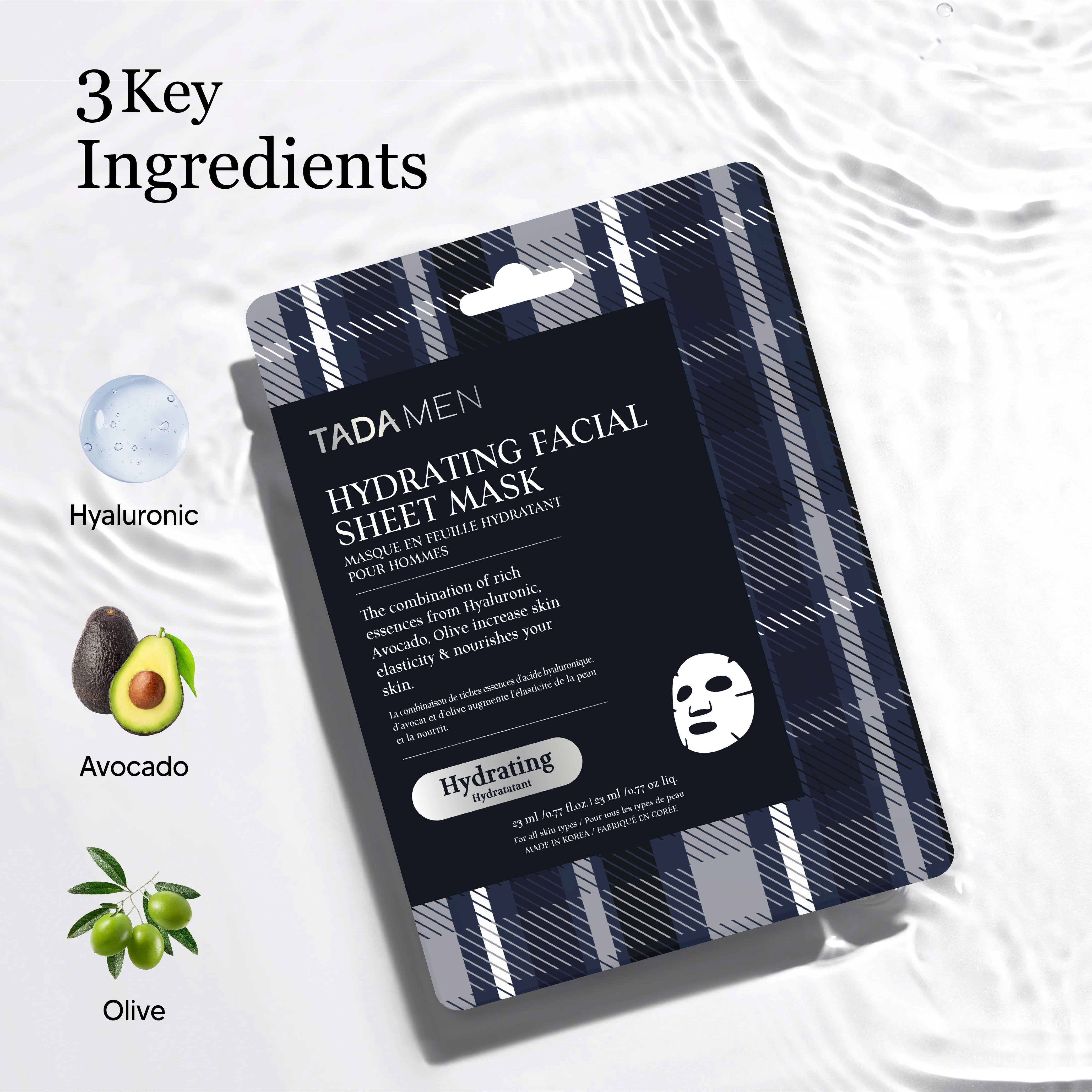 TADA Men 24PK Skin Care for Men, Face Masks Bulk, Korean Face Sheet Mask, Self Care Gifts Bulk (Hyaluronic & Avocado)