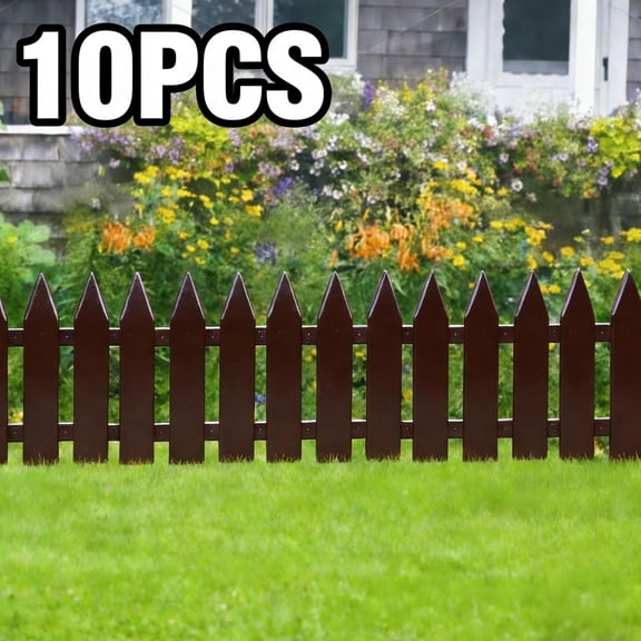 10PCS Plastic Pointed Top Picket Fence Panels with Ground Stakes - Interlocking Decorative Garden Fencing for Lawn Edging, Flower Bed Border & Patio, Easy to Install Weather-Resistant Outdoor Decor