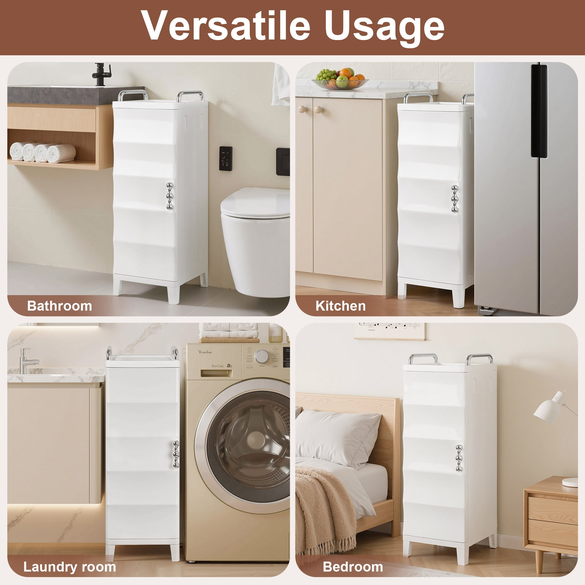 VECELO Narrow Bathroom Storage Cabinet with Door, 29.7” H Slim Freestanding Foldable Cabinet with Adjustable Shelves, for Small Spaces, Kitchen, White