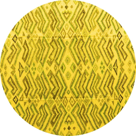Ahgly Company Machine Washable Indoor Round Abstract Yellow Modern Area Rugs, 4' Round