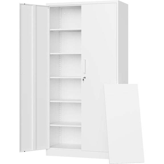 Metal Storage Cabinets with Lock Door,Steel Locker Garage Cabinets 5 Adjustable Shelves for Home,Office, Warehouse(White)