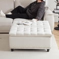thumbnail image 7 of Kingfun 35.5" Large Square Ottoman Bench, Tufted Upholstered Coffee Table Ottoman with Storage, Oversized Ottomans Toy Box for Living Room Bedroom, Beige, 7 of 7