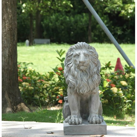 Hi-Line Gifts Sitting Lion Outdoor Garden Statue – 21.5” – Gray