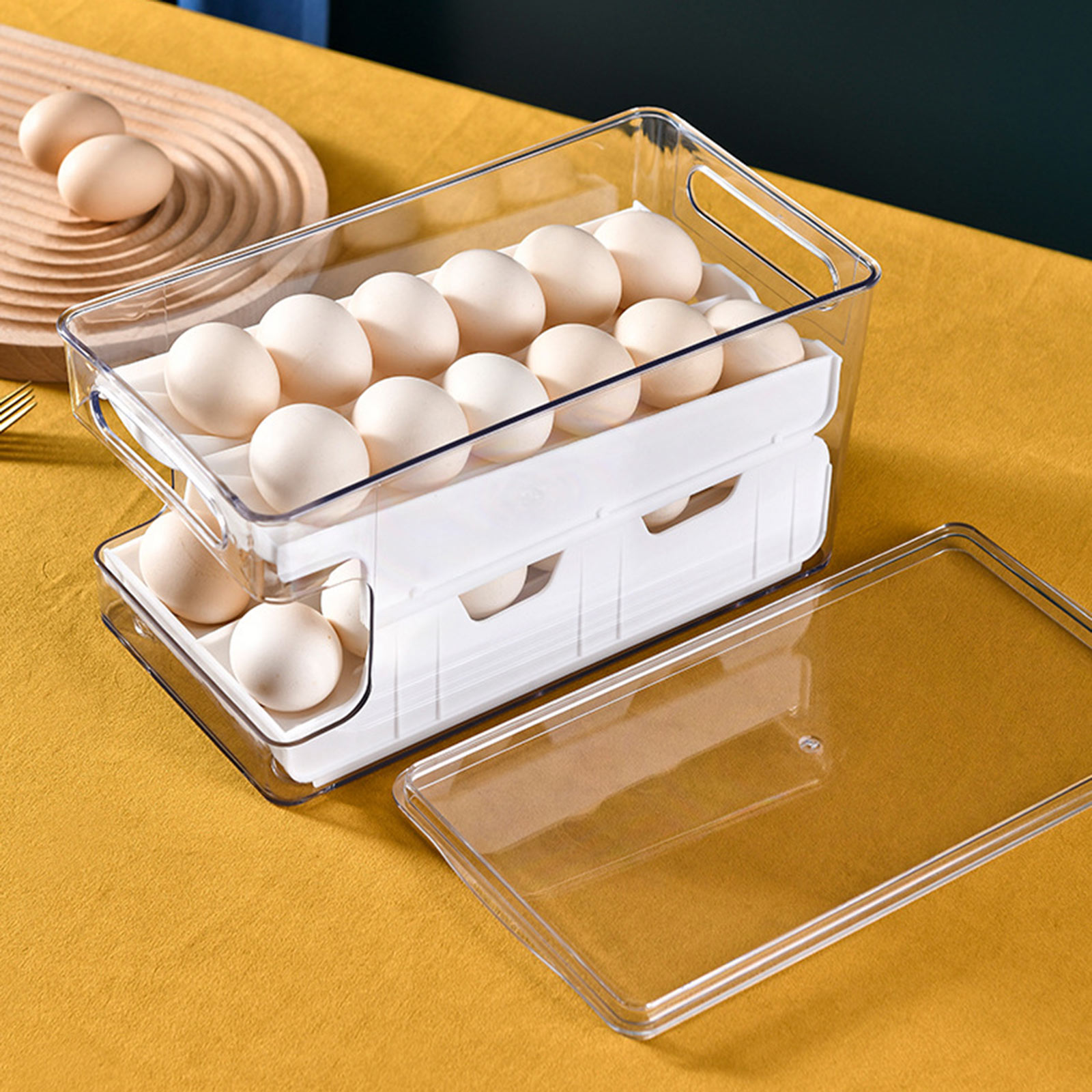 UNTERING Convenient Double layer Slide Container Practical and Sturdy Eggs Holder Scrolling Eggs Dispenser Eggs Storage Case
