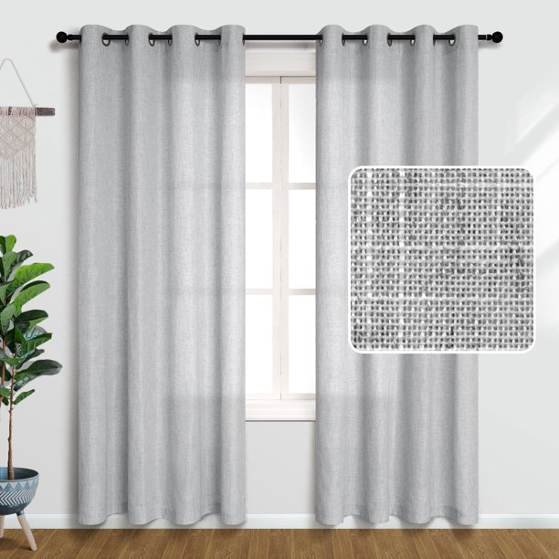 Cortinas Pitalk de lino gris claro, 214 cm de longitud, 2 paneles, 84 litros