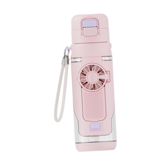 Botella de agua deportiva con ventilador de 690 ml y velocidades ajustables para ciclismo, gimnasio y senderismo. rosa