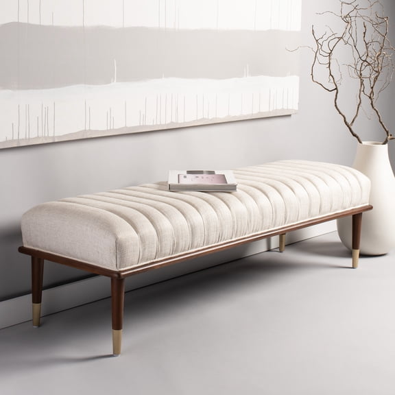 SAFAVIEH Couture Flannery Solid Viscose Mid-Century Bench, Cream