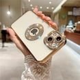 thumbnail image 4 of Compatible for iPhone 15 Pro Max Case with Plating Logo View Glitter Luxury Clear Cute Diamond Sparkly Design Aesthetic Women Teen Girls Bling Phone Cases Camera Protective Cover-Gold, 4 of 7