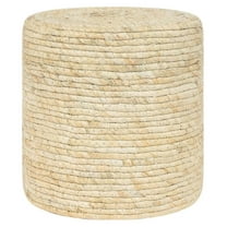 Patio Pouf Ottoman, Hand Woven Straw Rattan Indoor Outdoor Footstool, Boho Round Poufs Footrest Floor Chair Decorative Seat for Living Room, Bedroom, Porch (Cream White 15.9")