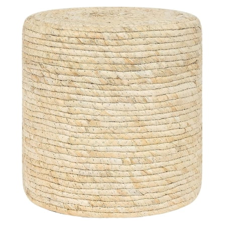 Patio Pouf Ottoman, Hand Woven Straw Rattan Indoor Outdoor Footstool, Boho Round Poufs Footrest Floor Chair Decorative Seat for Living Room, Bedroom, Porch (Cream White 15.9")