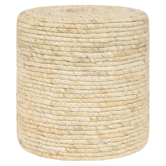 Patio Pouf Ottoman, Hand Woven Straw Rattan Indoor Outdoor Footstool, Boho Round Poufs Footrest Floor Chair Decorative Seat for Living Room, Bedroom, Porch (Cream White 15.9")