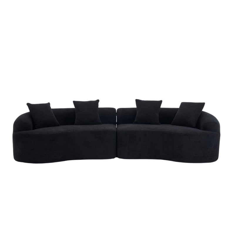 Curved Sectional Sofa with 4 Throw Pillows, Modern Luxury Chenille 4-Seater Cloud Couch with Deep Seat for Living Room, No Assembly Needed