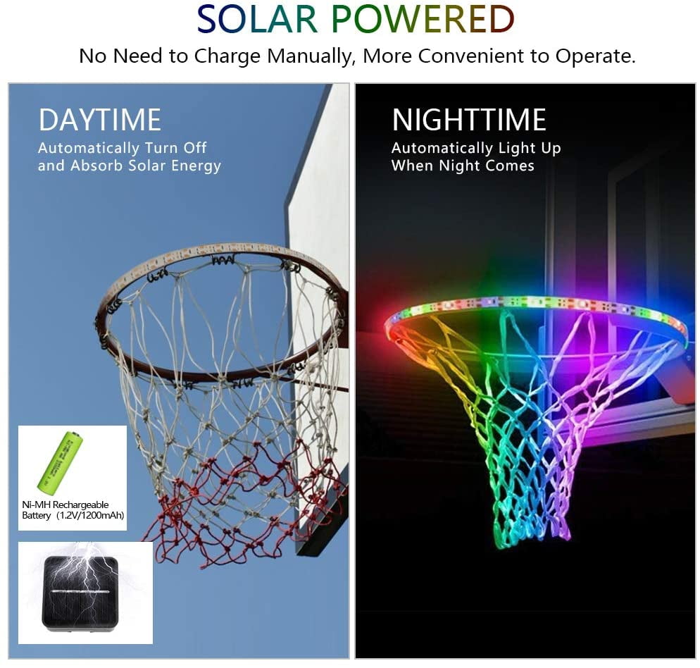 LED Basketball Rim Lights Waterproof Solar Energy Hoop Light 4.9ft Strap Battery for sale online 