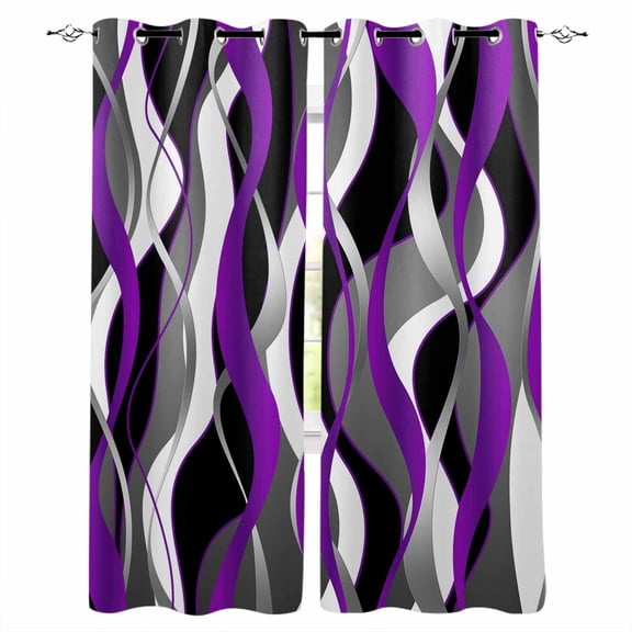 Fsddascl Purple Stripe Blackout Curtains for Bedroom/Living Room, Thermal Insulated Kitchen Curtains, Black Grey White Gradient Striped Geometric Grommet Darkening Window Treatment Drapes 27.5"x39"x2