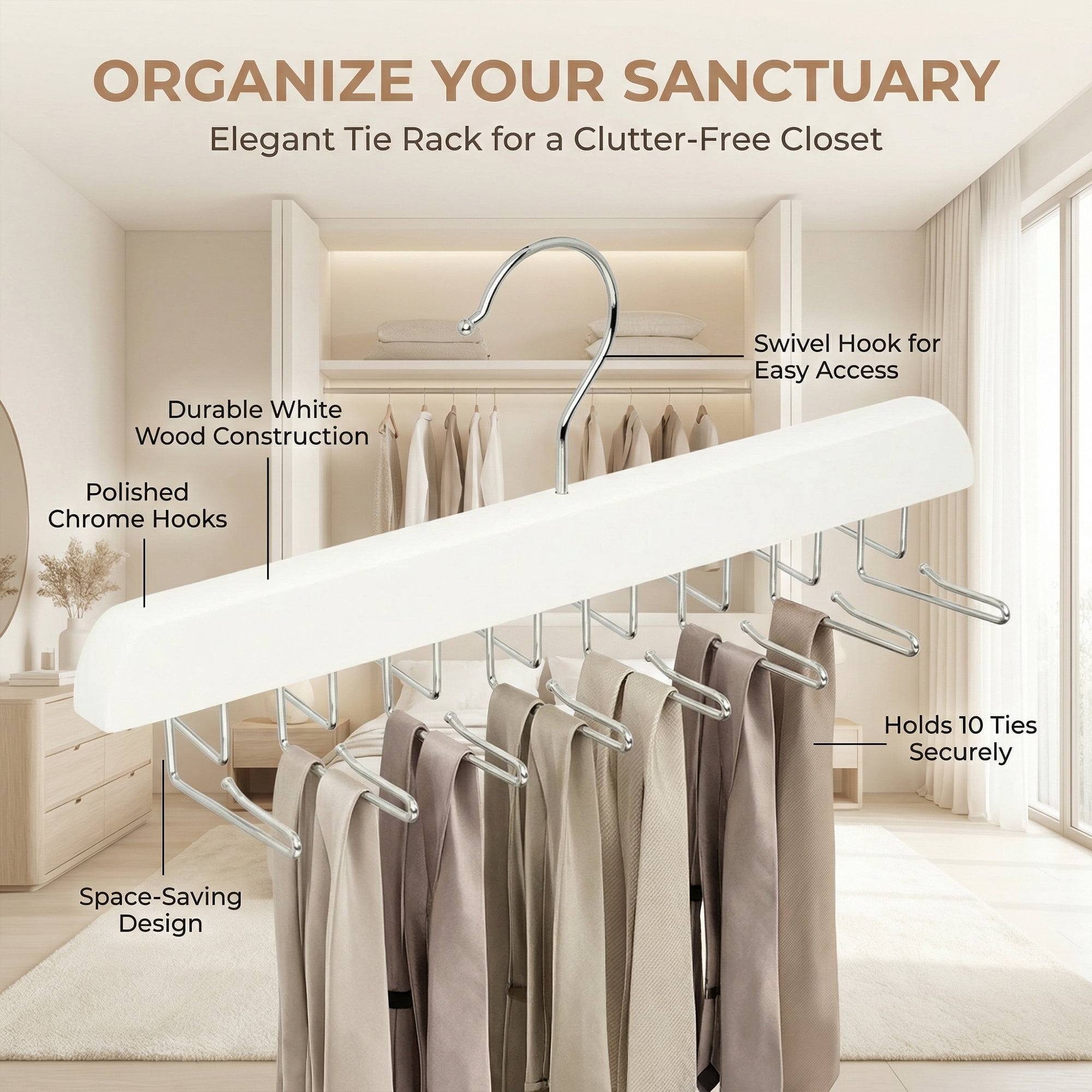 Unique Bargains 2Pcs Wood Tank Top Hangers For Closet Organizer White 16 Hooks