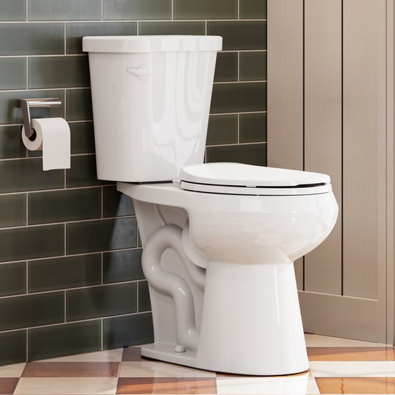 HOROW Round Two-Piece Toilet, 10'' Rough in 1.28 GPF Single Flush Chair Height Toilet with Soft Close Seat