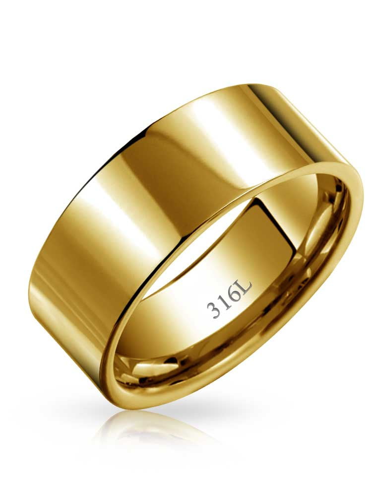 STUNNING 14K GOLD PLATED 316L SURGICAL STEEL BAND RING WEDDING 