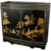 32" Black Lacquered Slant Front Cabinet - Mother of Pearl Birds and Flowers