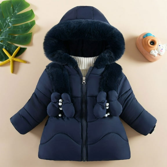 Mrzhqd Winter Coats For Girls Boys Toddler Size 18-24 Months Navy Hooded Collar Long Sleeve Coats Solid Color Jacket Warm Hooded Thickened Windproof Fall Winter Kids Outerwear