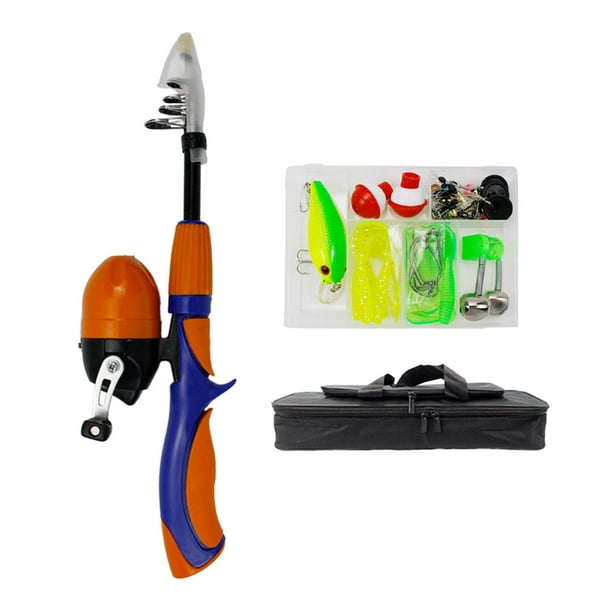 Portable Fishing Pole Child Fishing Rod and Reel Combos with Fishing Travel  Tote Orange 