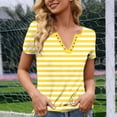 thumbnail image 6 of Odbmxy Short Sleeve Blouse for Women V-Neck Summer Womens Tshirts Slim Casual Yellow Striped Button Pullover Daily Tops, 6 of 6